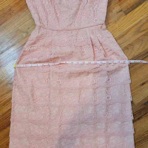 Vintage 1950s Pink Lace Cocktail Dress By Form Fit New York Knee Lenght - Picture 14 of 16